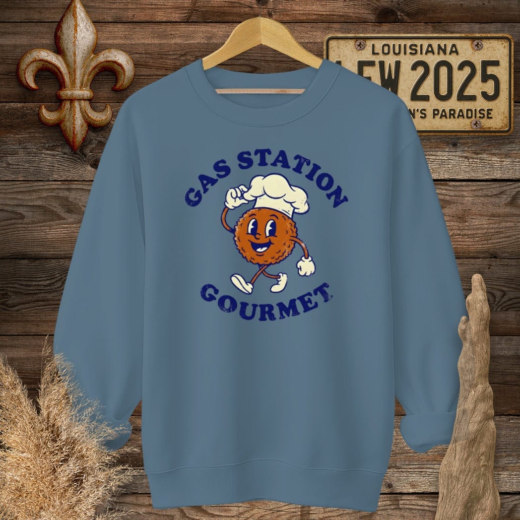 S / Indigo Blue Louisiana Gas Station Gourmet Sweatshirt by Laissez Faire Wear