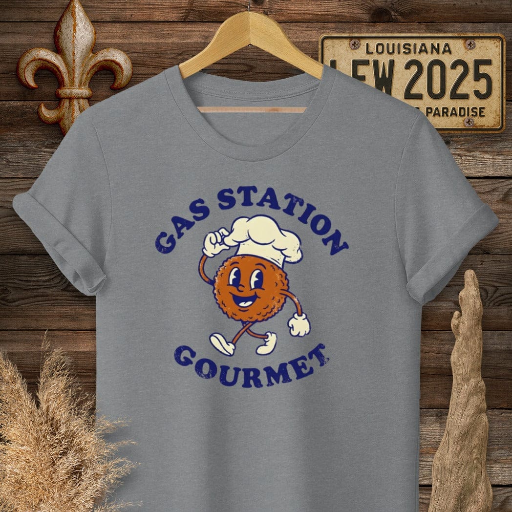 S / Graphite Heather Louisiana Gas Station Gourmet T-Shirt by Laissez Faire Wear