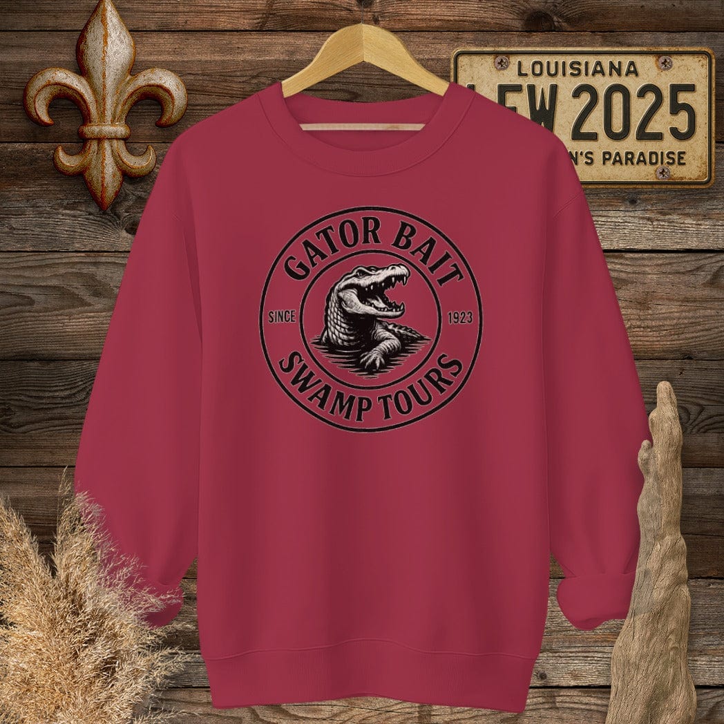 S / Cardinal Red Louisiana Gator Bait Swamp Tours Funny Logo Sweatshirt by Laissez Faire Wear