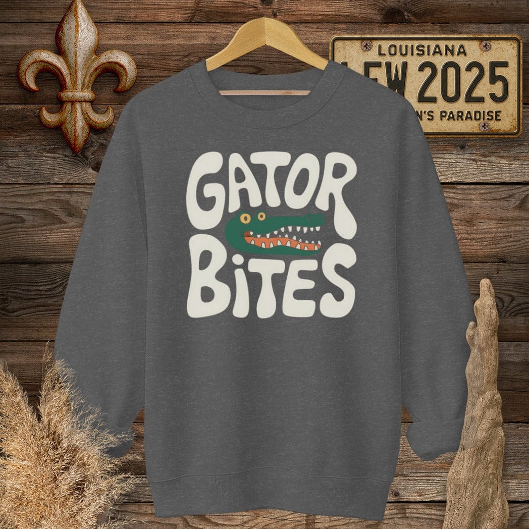 S / Dark Heather Louisiana Gator Bites Sweatshirt by Laissez Faire Wear