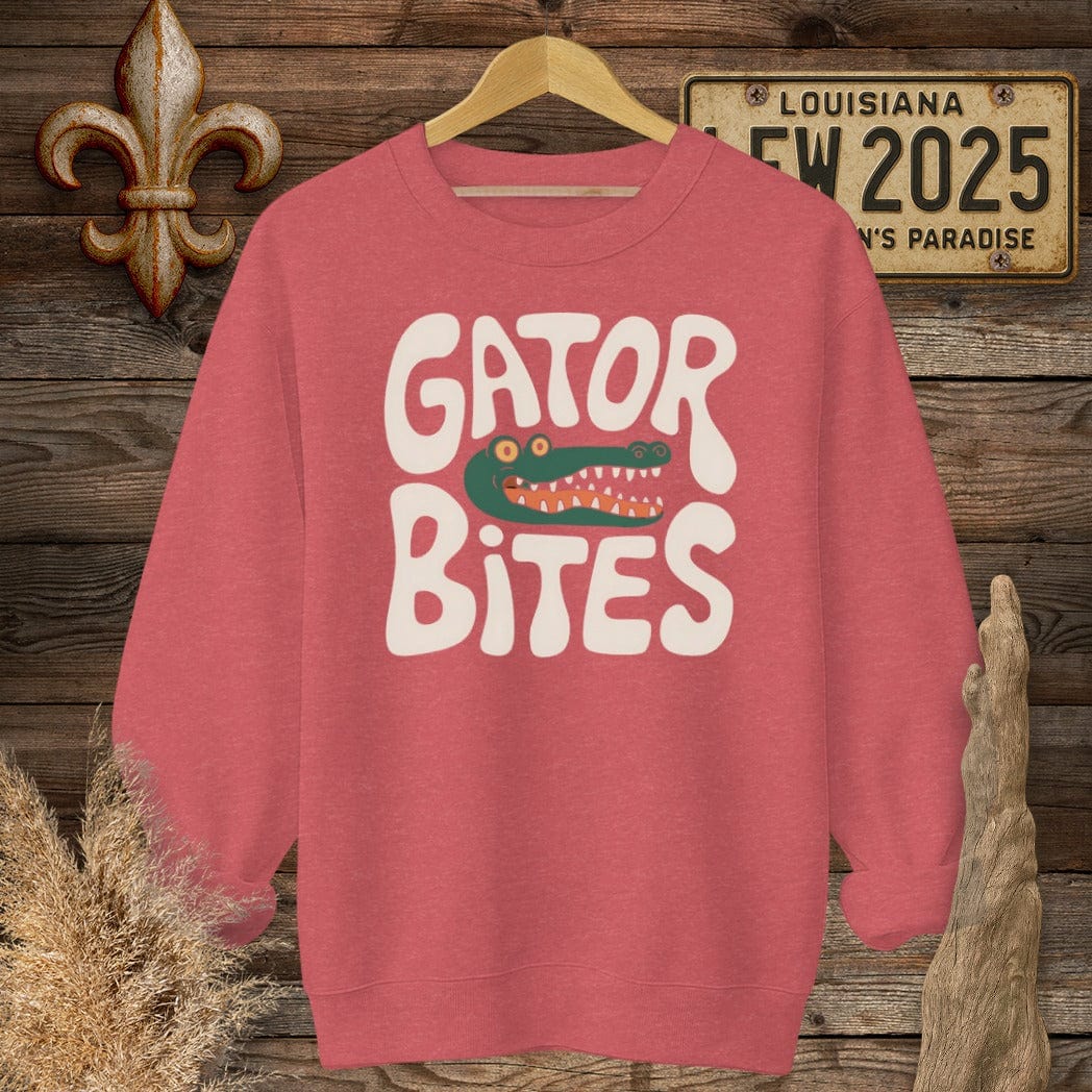 S / Heather Scarlet Red Louisiana Gator Bites Sweatshirt by Laissez Faire Wear
