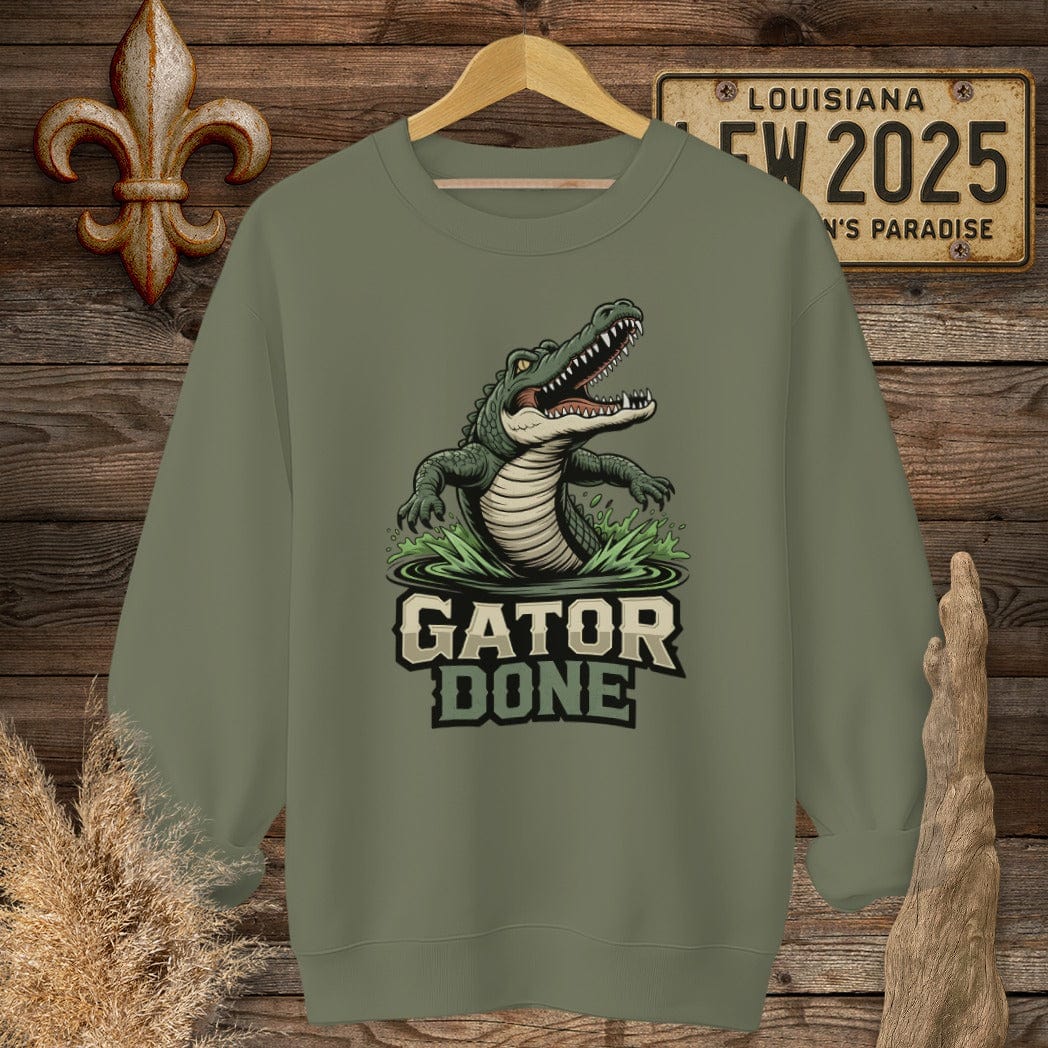 S / Military Green Louisiana Gator Done Sweatshirt by Laissez Faire Wear