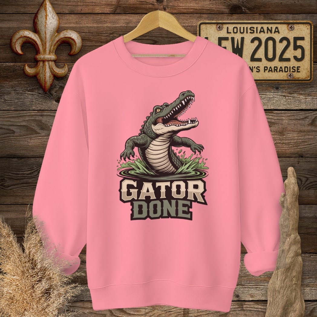 S / Safety Pink Louisiana Gator Done Sweatshirt by Laissez Faire Wear