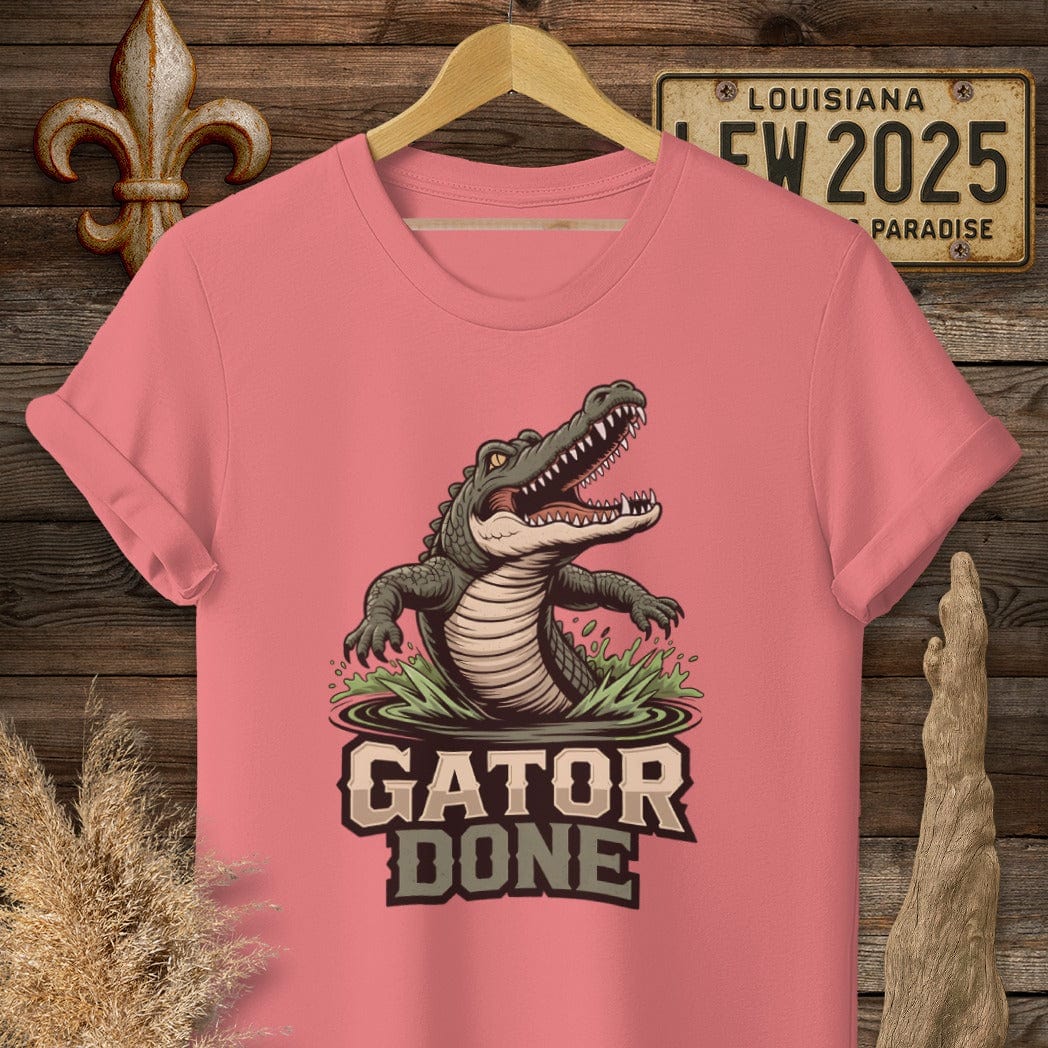 S / Coral Silk Louisiana Gator Done T-Shirt by Laissez Faire Wear