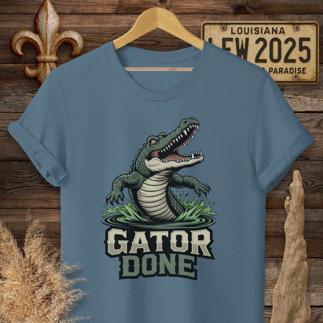 S / Indigo Blue Louisiana Gator Done T-Shirt by Laissez Faire Wear