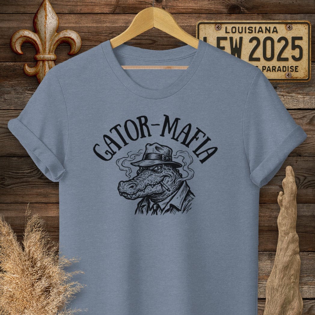 S / Heather Indigo Louisiana Gator Mafia T-Shirt by Laissez Faire Wear