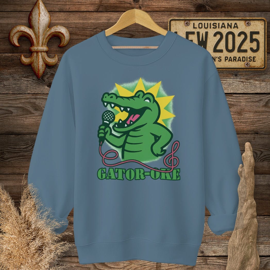 S / Indigo Blue Louisiana Gator-oke Funny Sweatshirt by Laissez Faire Wear