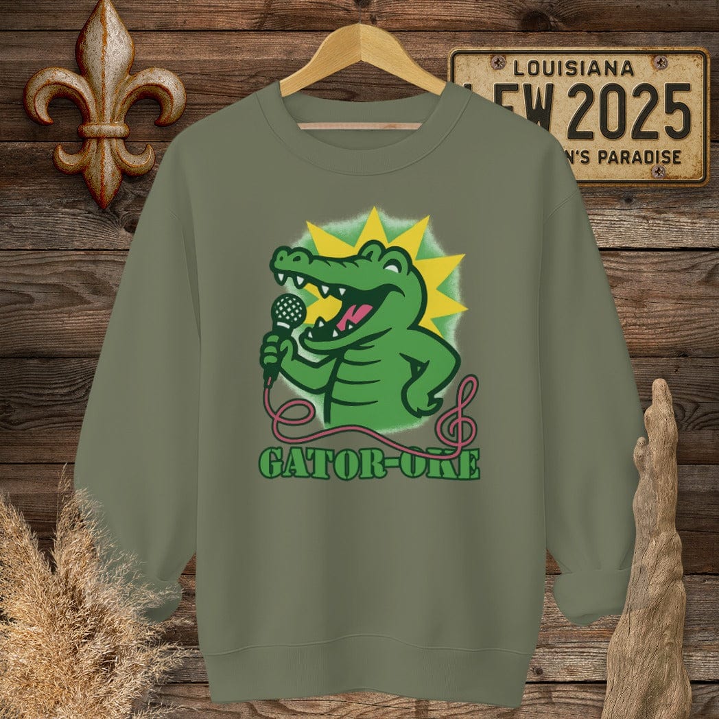 S / Military Green Louisiana Gator-oke Funny Sweatshirt by Laissez Faire Wear