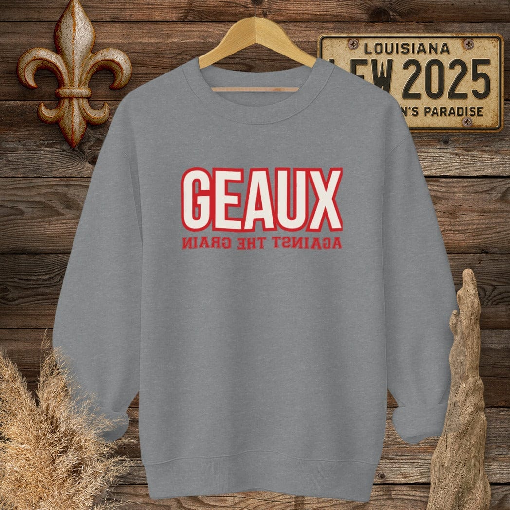S / Graphite Heather Louisiana Geaux Against The Grain Sweatshirt by Laissez Faire Wear