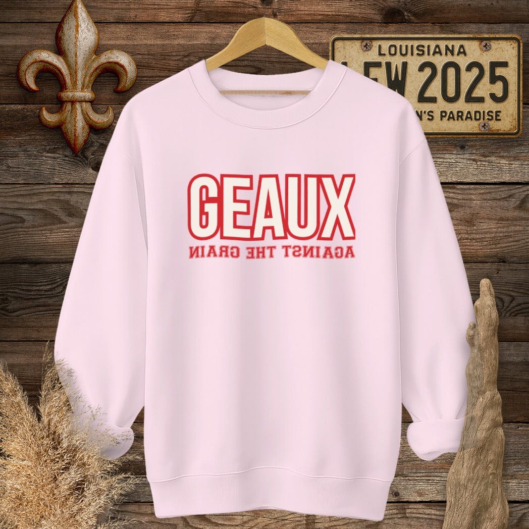 S / Light Pink Louisiana Geaux Against The Grain Sweatshirt by Laissez Faire Wear