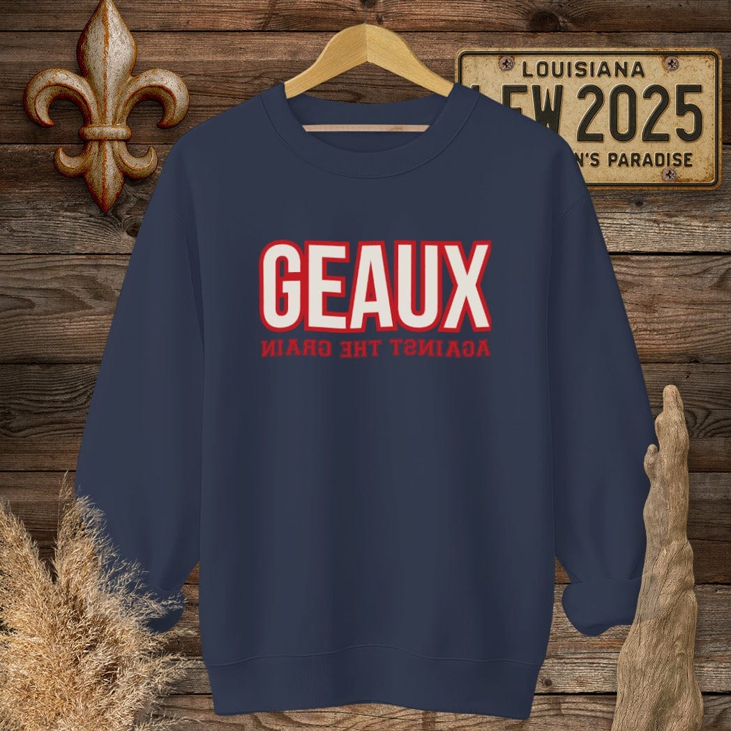 S / Navy Louisiana Geaux Against The Grain Sweatshirt by Laissez Faire Wear