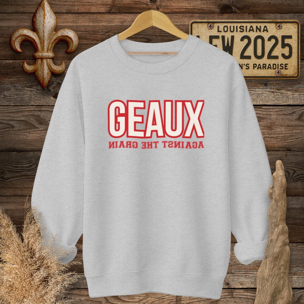 S / Sport Grey Louisiana Geaux Against The Grain Sweatshirt by Laissez Faire Wear