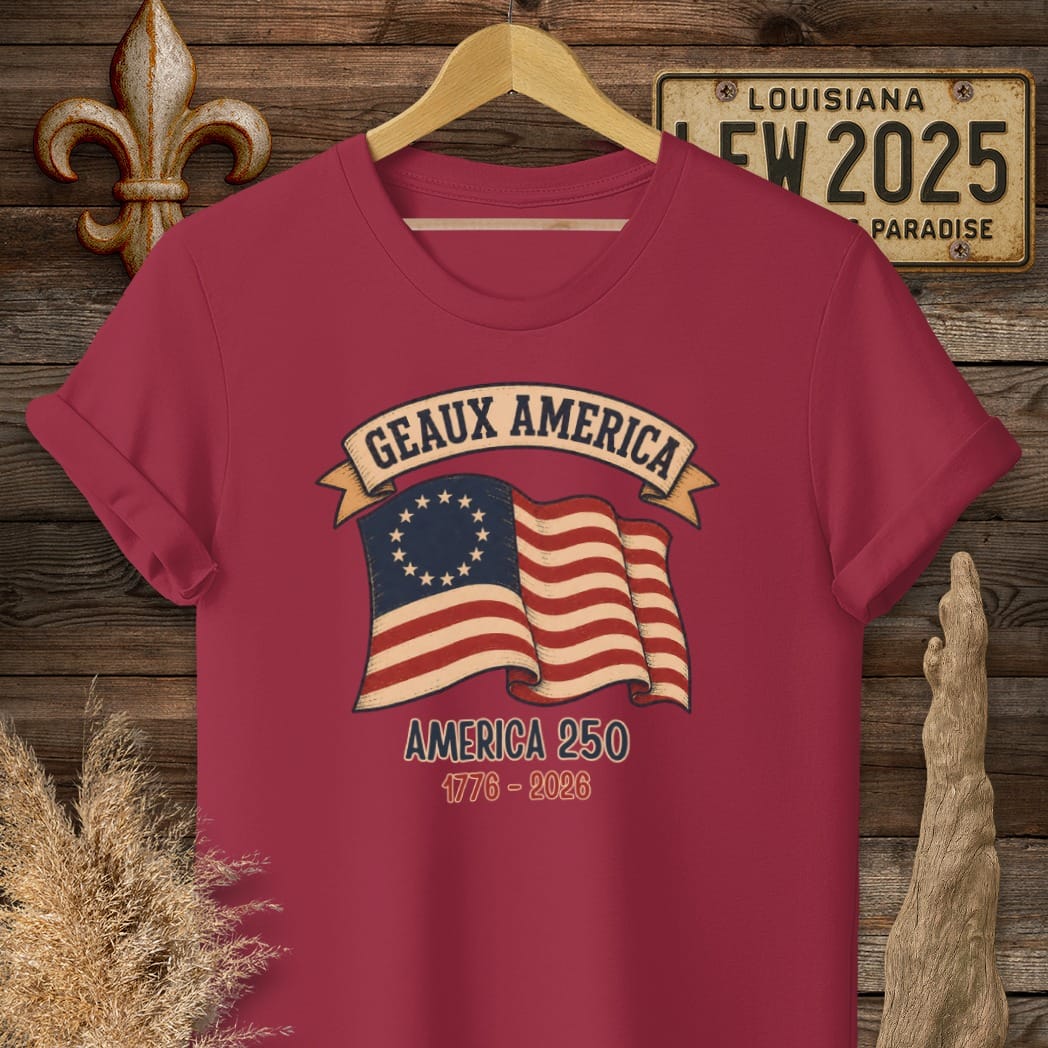 S / Cardinal Red Louisiana Geaux America T-Shirt by Laissez Faire Wear