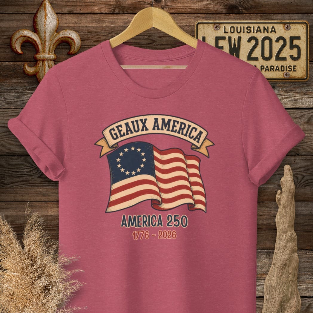S / Heather Cardinal Louisiana Geaux America T-Shirt by Laissez Faire Wear