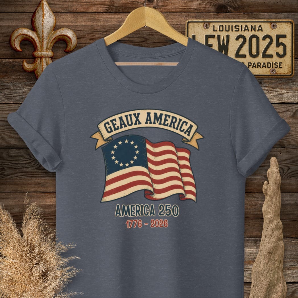 S / Heather Navy Louisiana Geaux America T-Shirt by Laissez Faire Wear