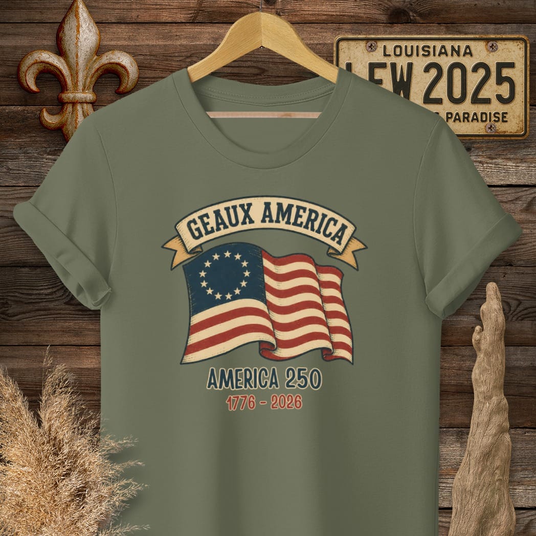 S / Military Green Louisiana Geaux America T-Shirt by Laissez Faire Wear