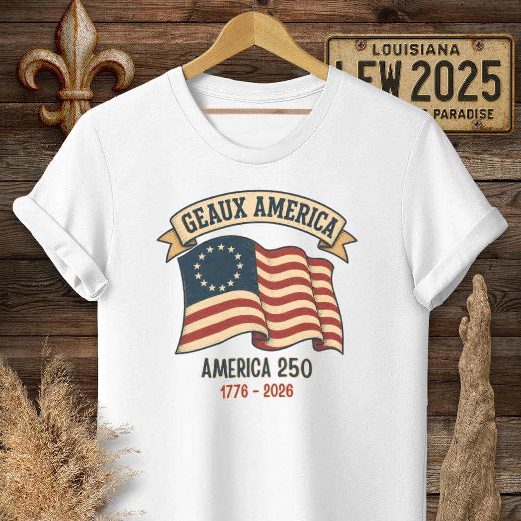 S / White Louisiana Geaux America T-Shirt by Laissez Faire Wear