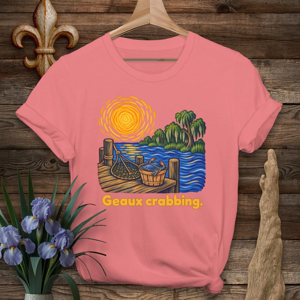 S / Coral Silk Louisiana Geaux Crabbing T-Shirt by Laissez Faire Wear