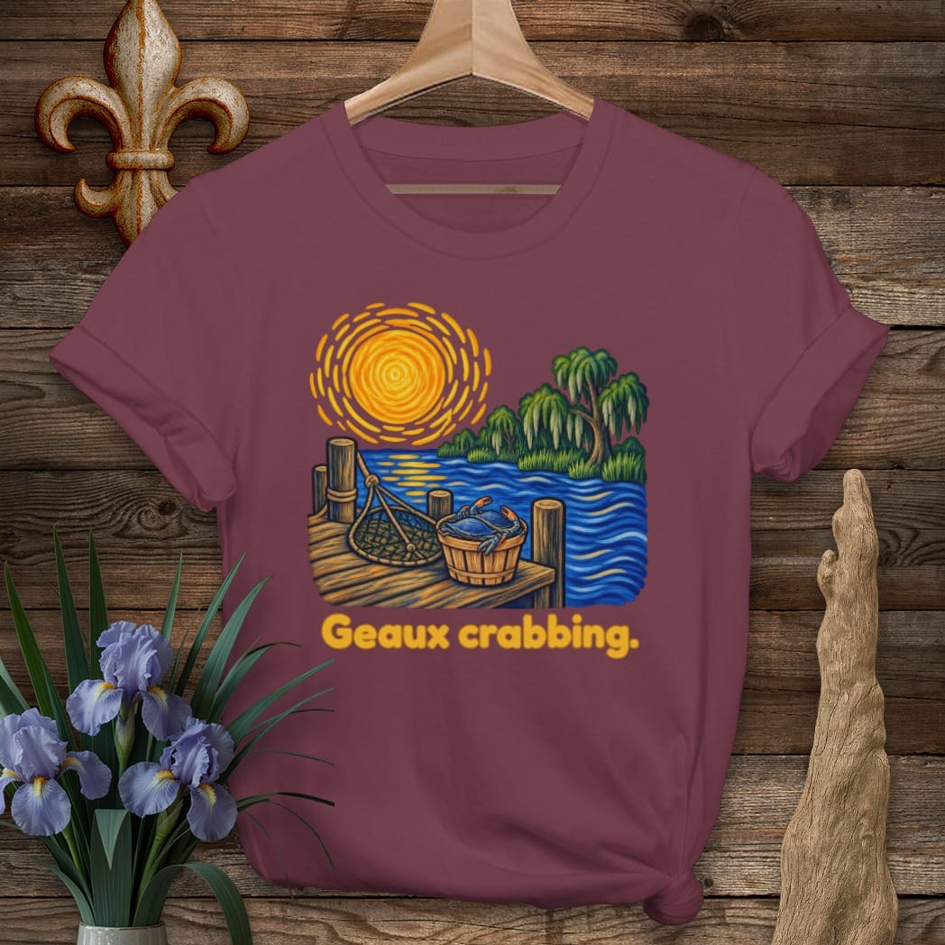 S / Maroon Louisiana Geaux Crabbing T-Shirt by Laissez Faire Wear