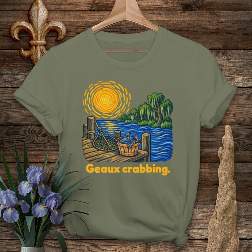 S / Military Green Louisiana Geaux Crabbing T-Shirt by Laissez Faire Wear
