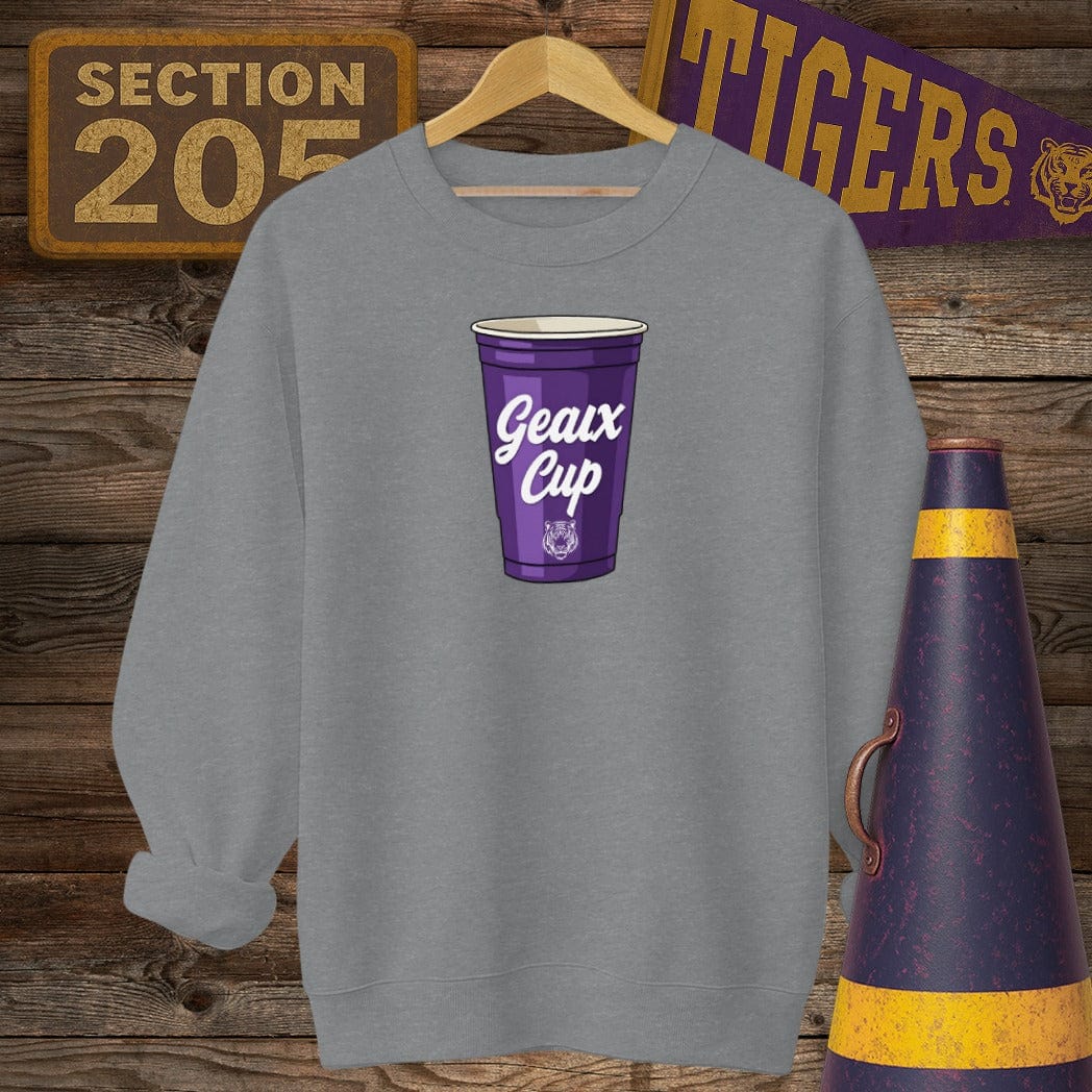 S / Graphite Heather Louisiana Geaux Cup Game Day Novelty Sweatshirt by Laissez Faire Wear
