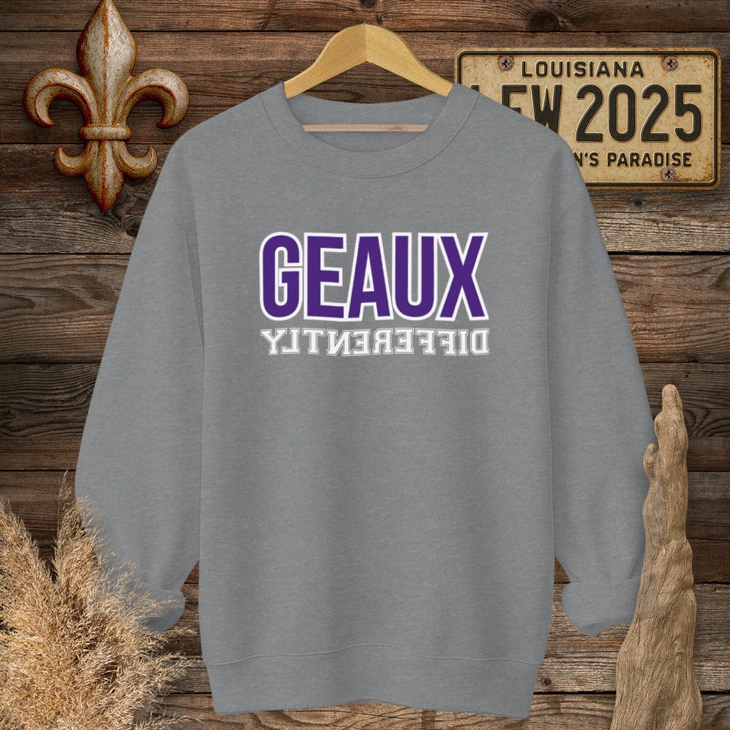 S / Graphite Heather Louisiana Geaux Differently Sweatshirt by Laissez Faire Wear