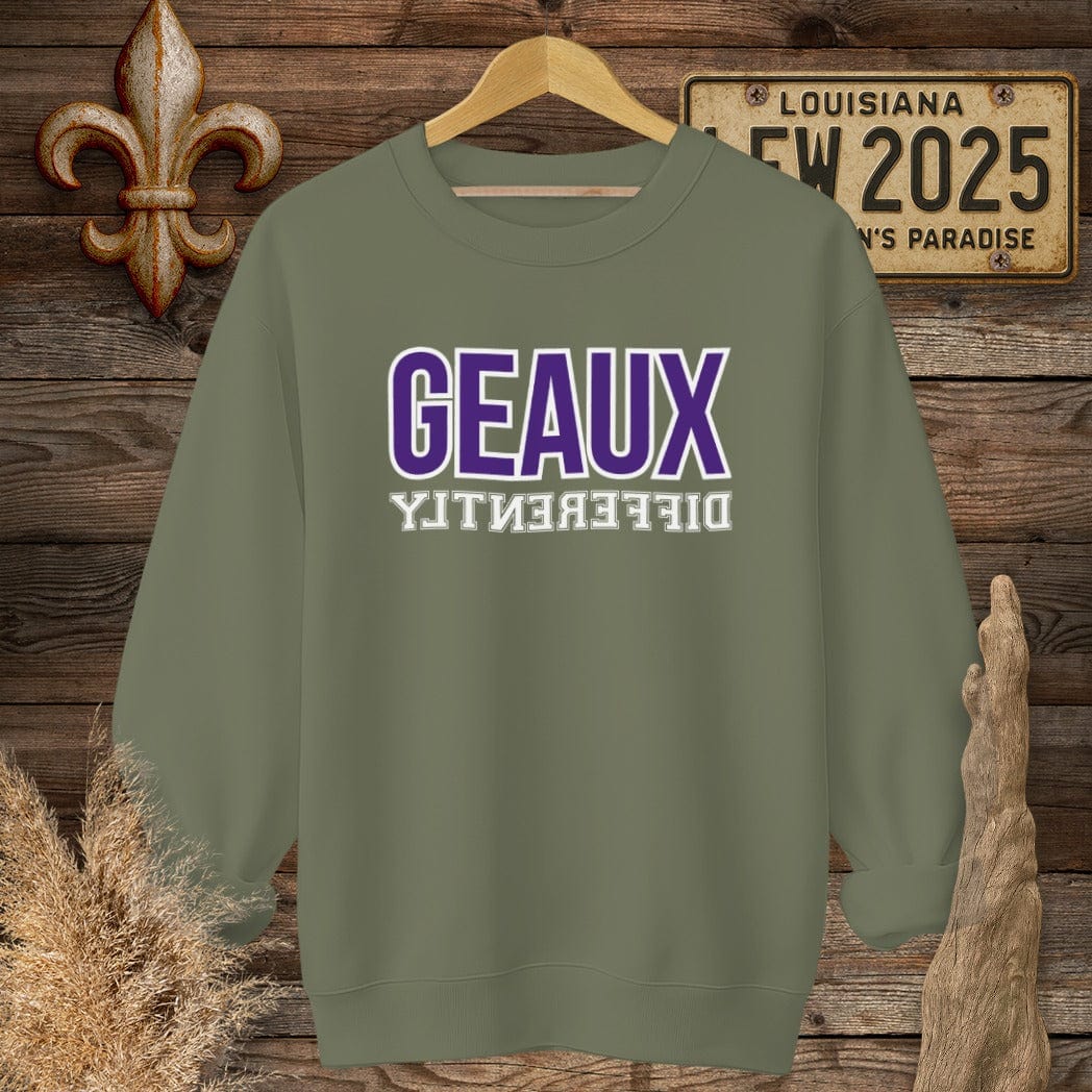S / Military Green Louisiana Geaux Differently Sweatshirt by Laissez Faire Wear