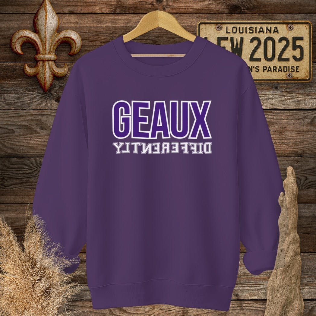 S / Purple Louisiana Geaux Differently Sweatshirt by Laissez Faire Wear