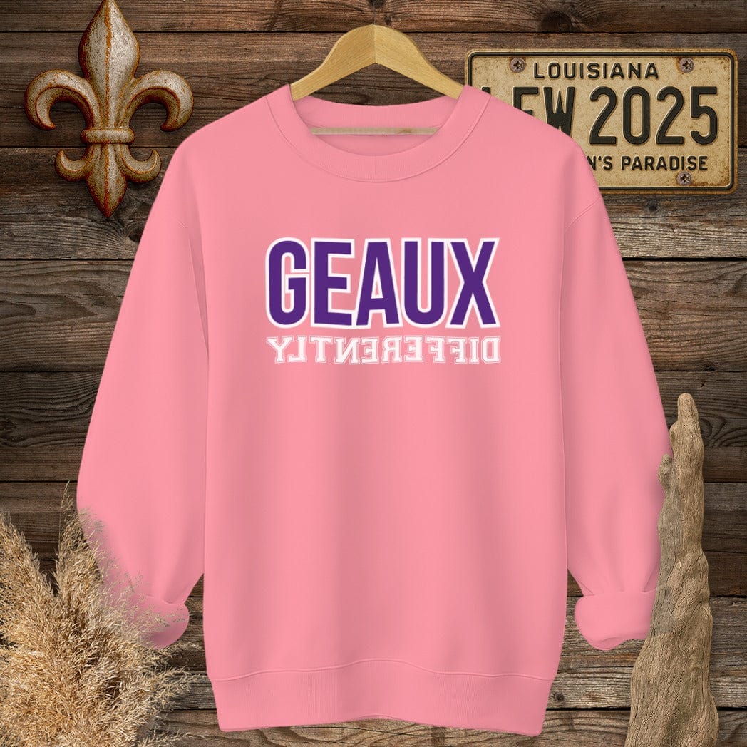 S / Safety Pink Louisiana Geaux Differently Sweatshirt by Laissez Faire Wear