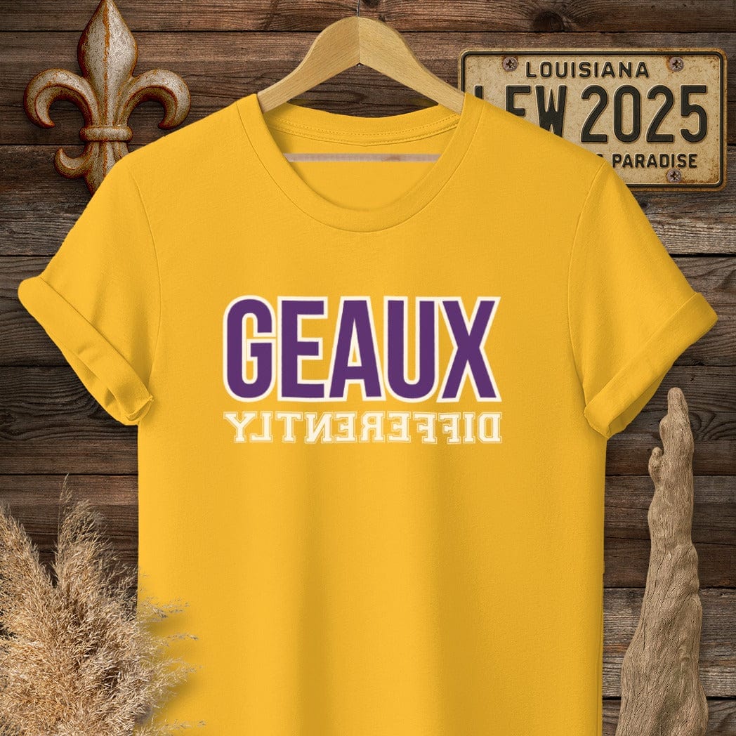 S / Gold Louisiana Geaux Differently T-Shirt by Laissez Faire Wear