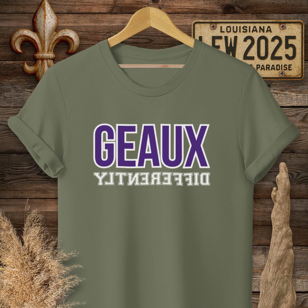 S / Military Green Louisiana Geaux Differently T-Shirt by Laissez Faire Wear