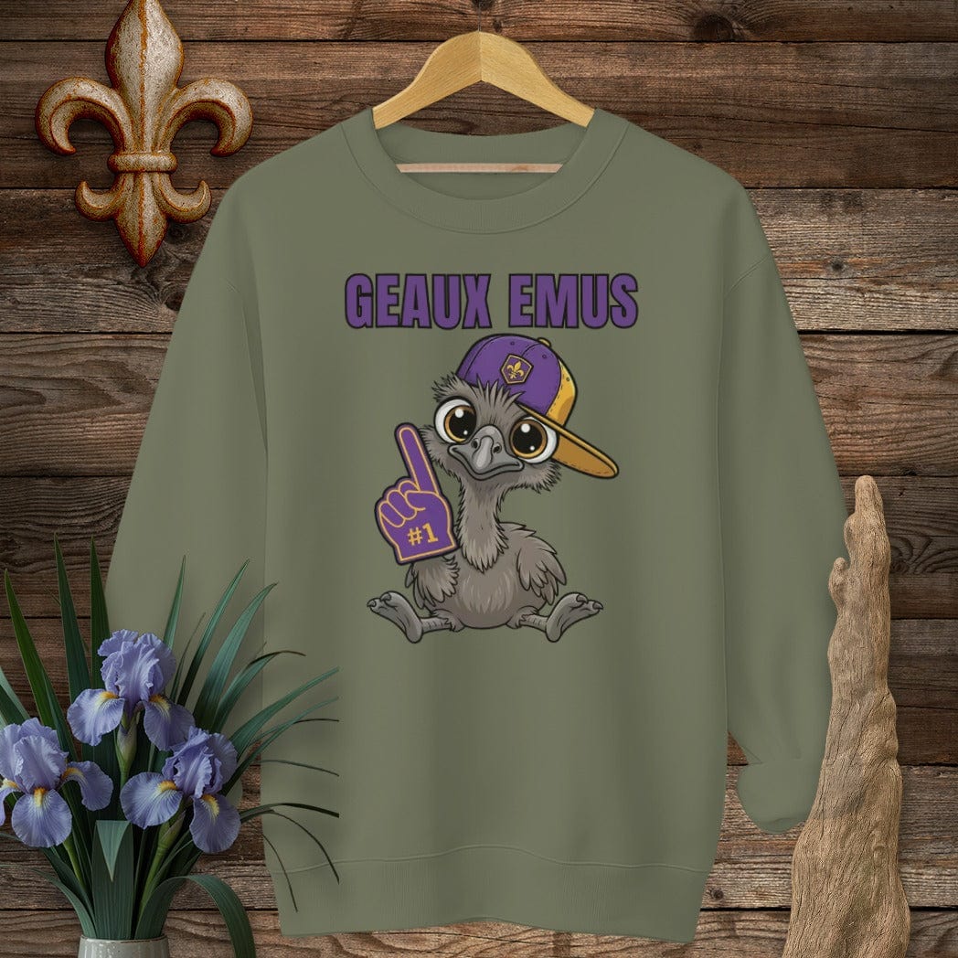 S / Military Green Louisiana Geaux Emus Farm Sweatshirt by Laissez Faire Wear