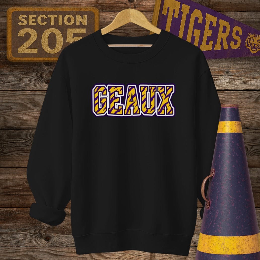 S / Black Louisiana Geaux Tiger Stripes Sweatshirt by Laissez Faire Wear