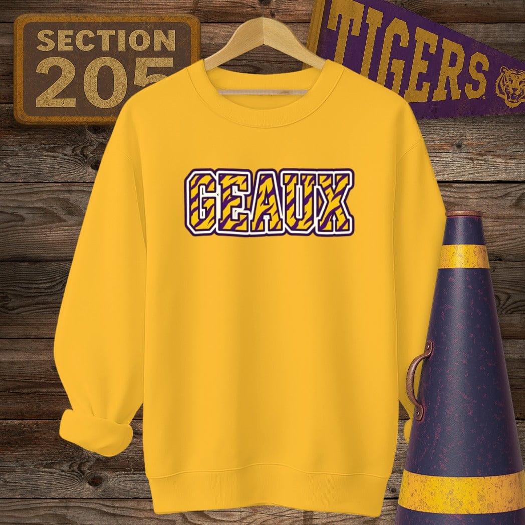 S / Gold Louisiana Geaux Tiger Stripes Sweatshirt by Laissez Faire Wear