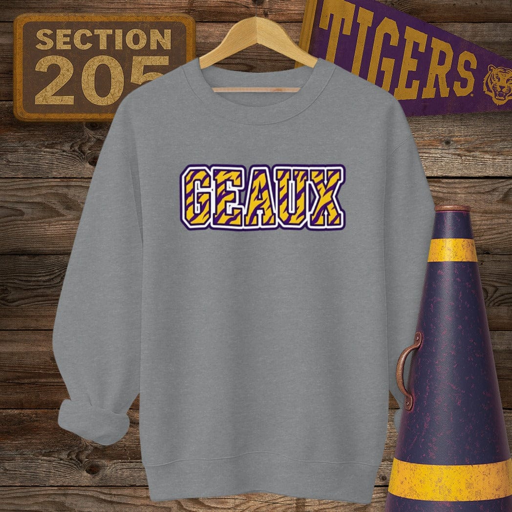 S / Graphite Heather Louisiana Geaux Tiger Stripes Sweatshirt by Laissez Faire Wear