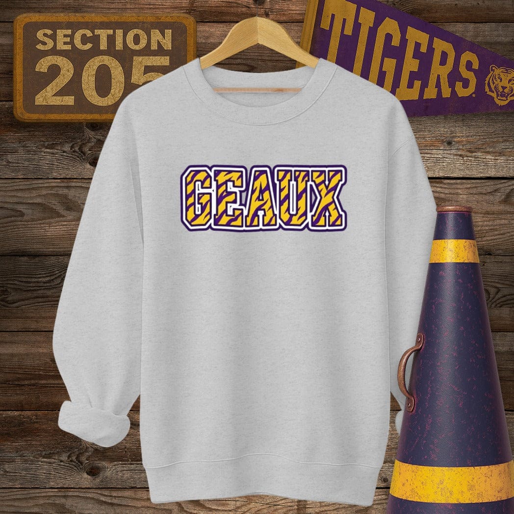S / Sport Grey Louisiana Geaux Tiger Stripes Sweatshirt by Laissez Faire Wear