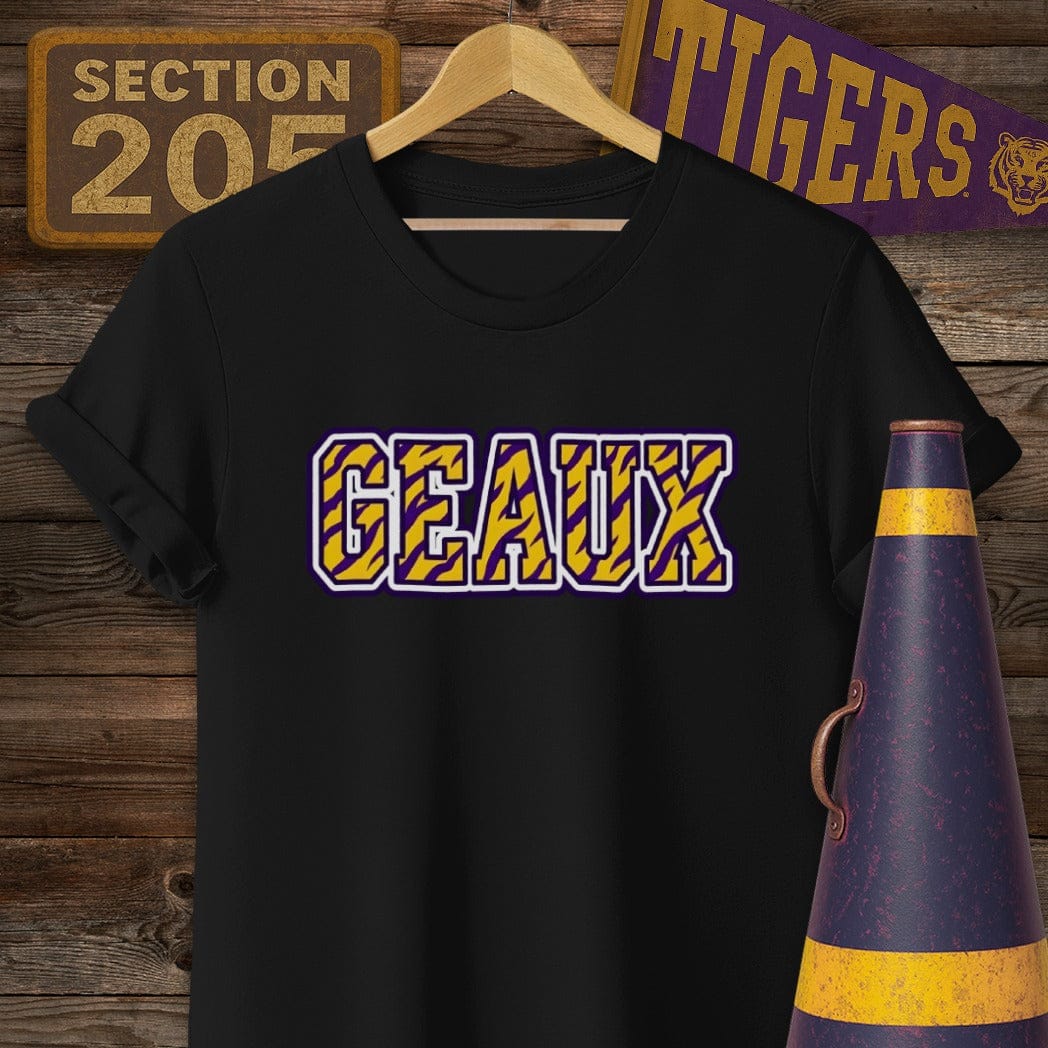 S / Black Louisiana Geaux Tiger Stripes T-Shirt by Laissez Faire Wear