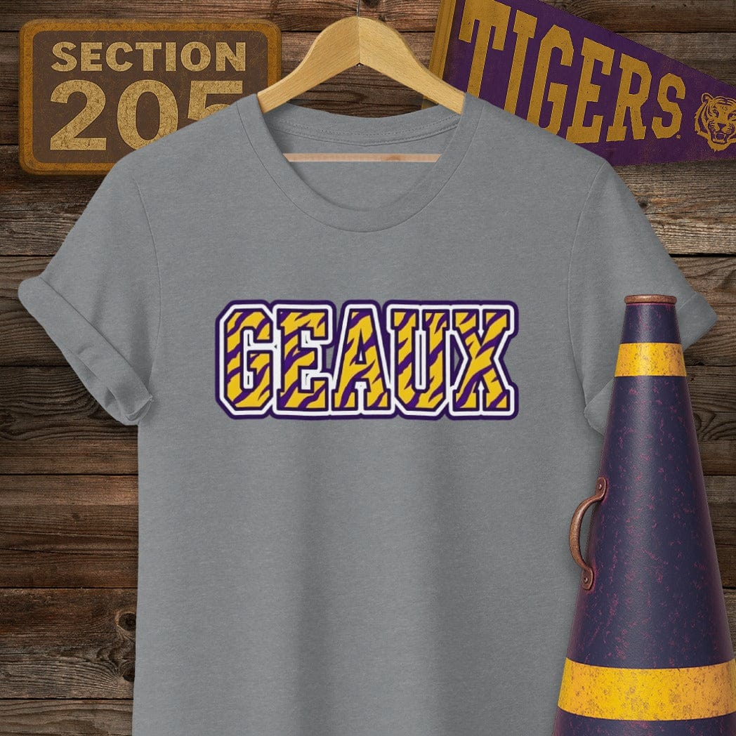 S / Graphite Heather Louisiana Geaux Tiger Stripes T-Shirt by Laissez Faire Wear