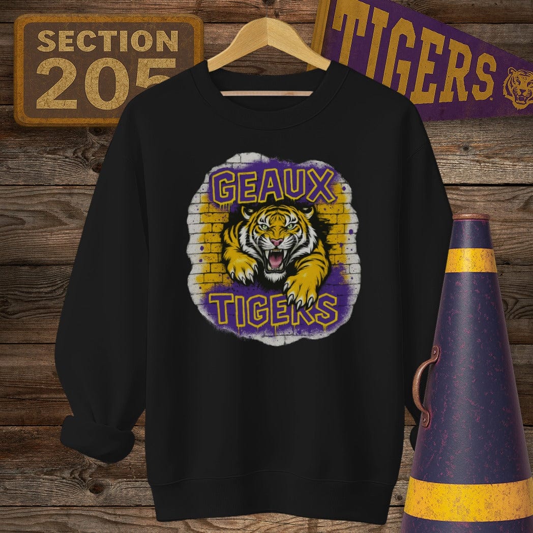 S / Black Louisiana Geaux Tigers Graffiti Style Game Day Sweatshirt by Laissez Faire Wear