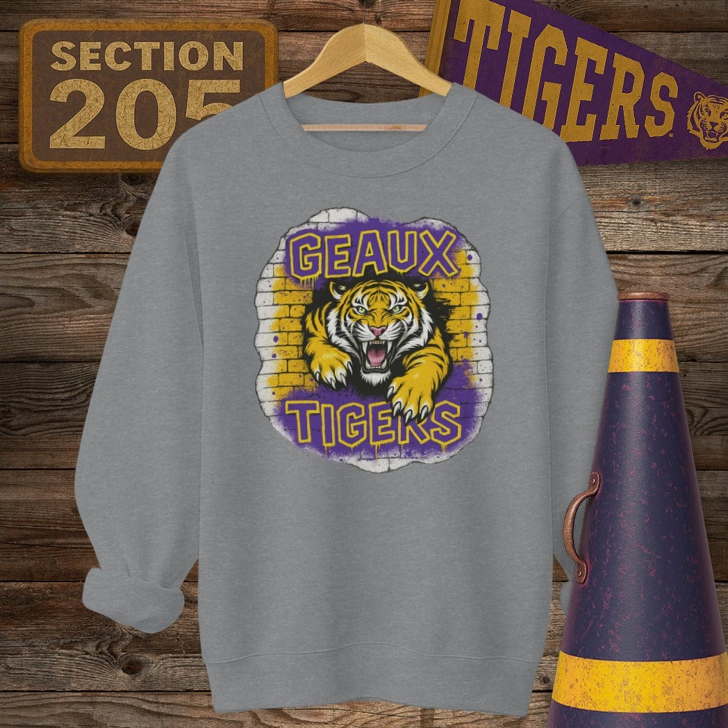 S / Graphite Heather Louisiana Geaux Tigers Graffiti Style Game Day Sweatshirt by Laissez Faire Wear