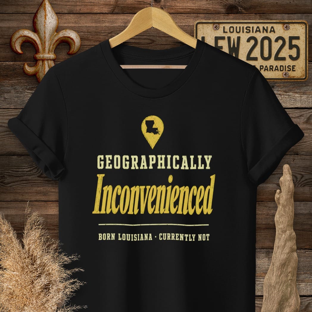 S / Black Louisiana Geographically Inconvenienced T-Shirt by Laissez Faire Wear