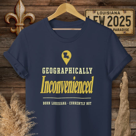 S / Navy Louisiana Geographically Inconvenienced T-Shirt by Laissez Faire Wear