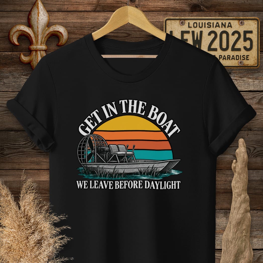 S / Black Louisiana Get In The Boat T-Shirt by Laissez Faire Wear