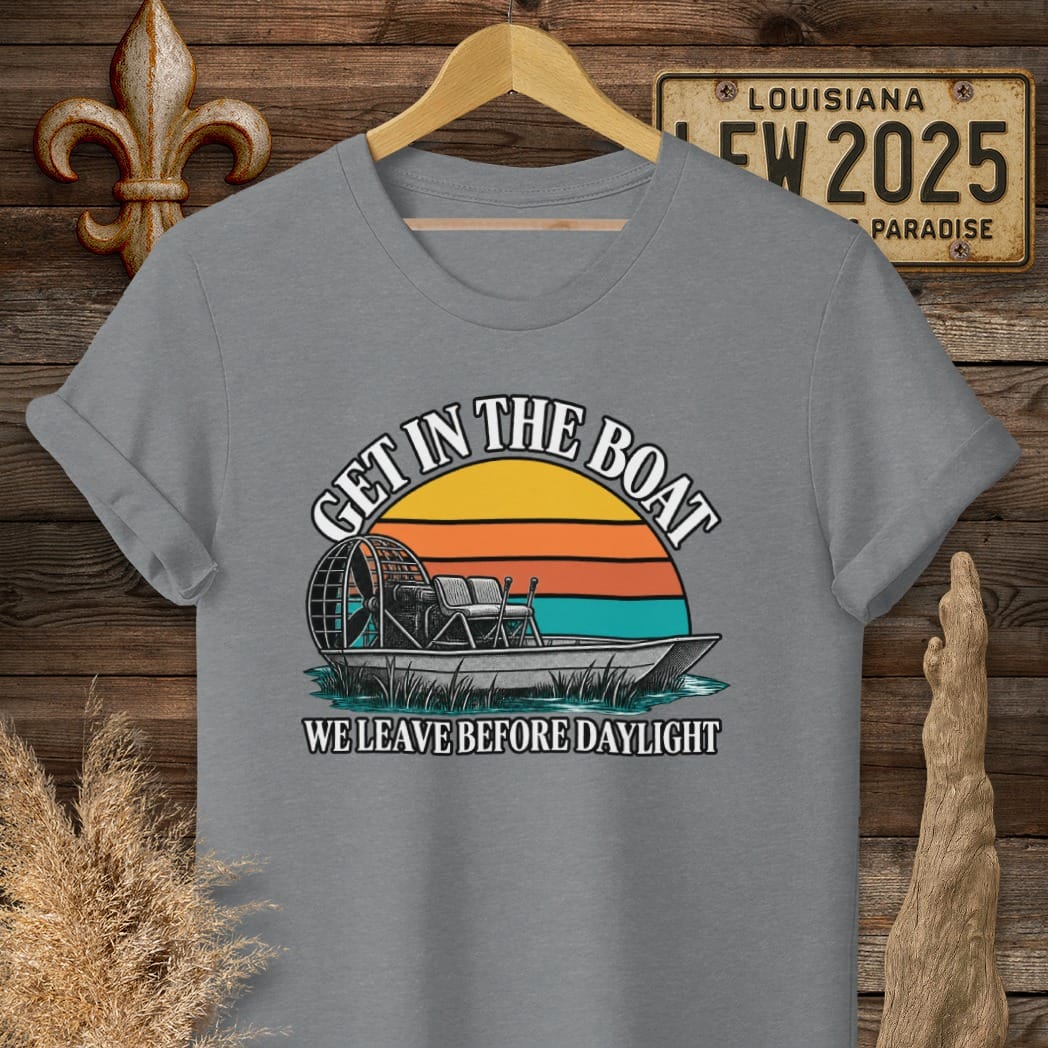S / Graphite Heather Louisiana Get In The Boat T-Shirt by Laissez Faire Wear
