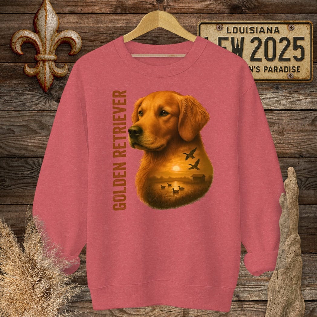 S / Heather Scarlet Red Louisiana Golden Retriever Hunting Dog Sweatshirt by Laissez Faire Wear