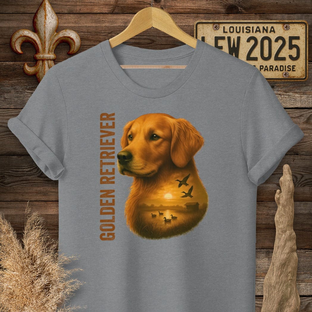S / Graphite Heather Louisiana Golden Retriever Hunting Dog T-Shirt by Laissez Faire Wear