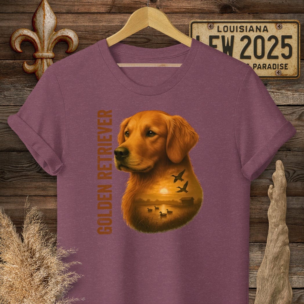S / Heather Maroon Louisiana Golden Retriever Hunting Dog T-Shirt by Laissez Faire Wear