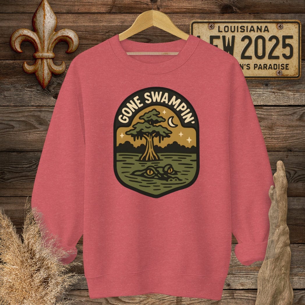S / Heather Scarlet Red Louisiana Gone Swampin' Sweatshirt by Laissez Faire Wear