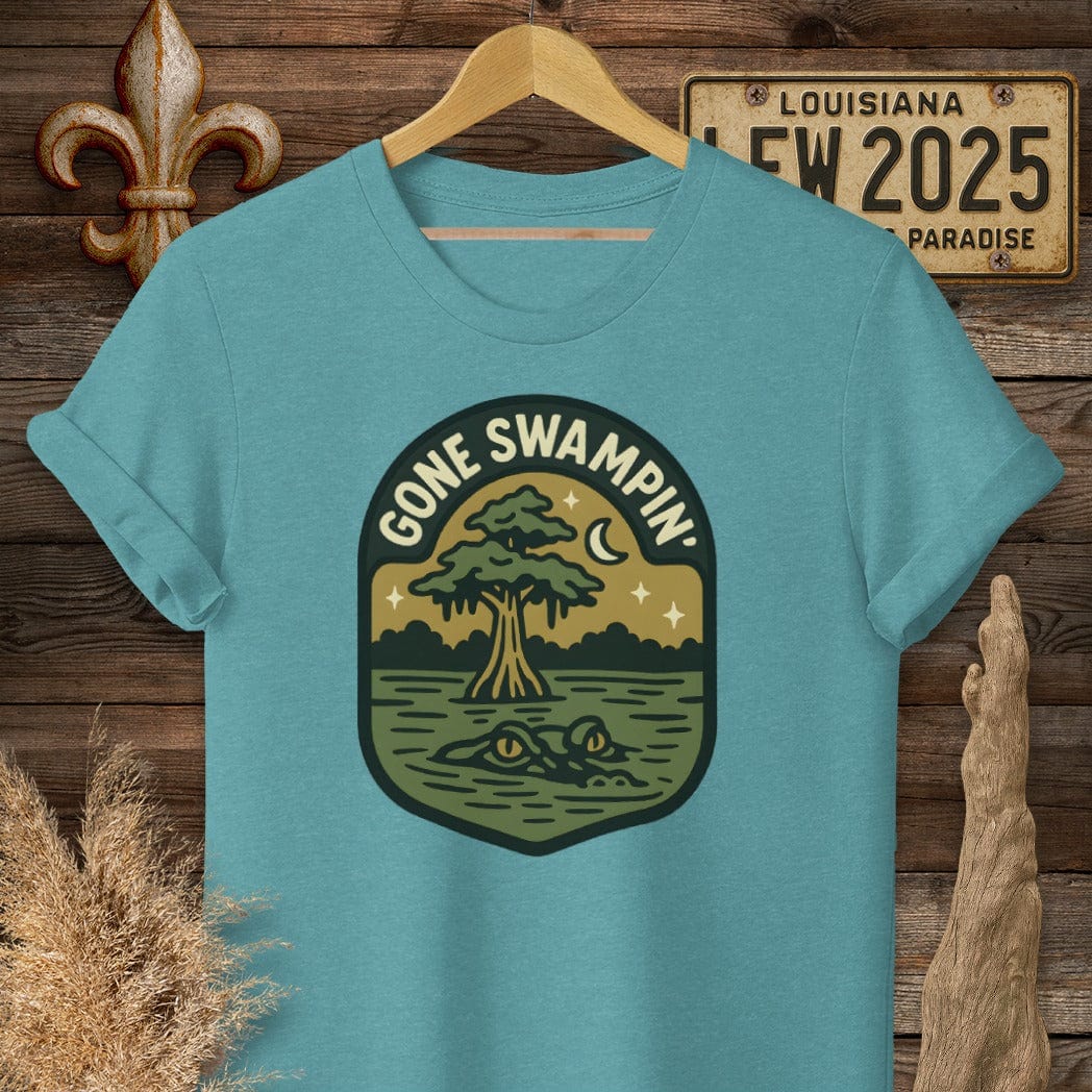 S / Heather Galapagos Blue Louisiana Gone Swampin' T-Shirt by Laissez Faire Wear