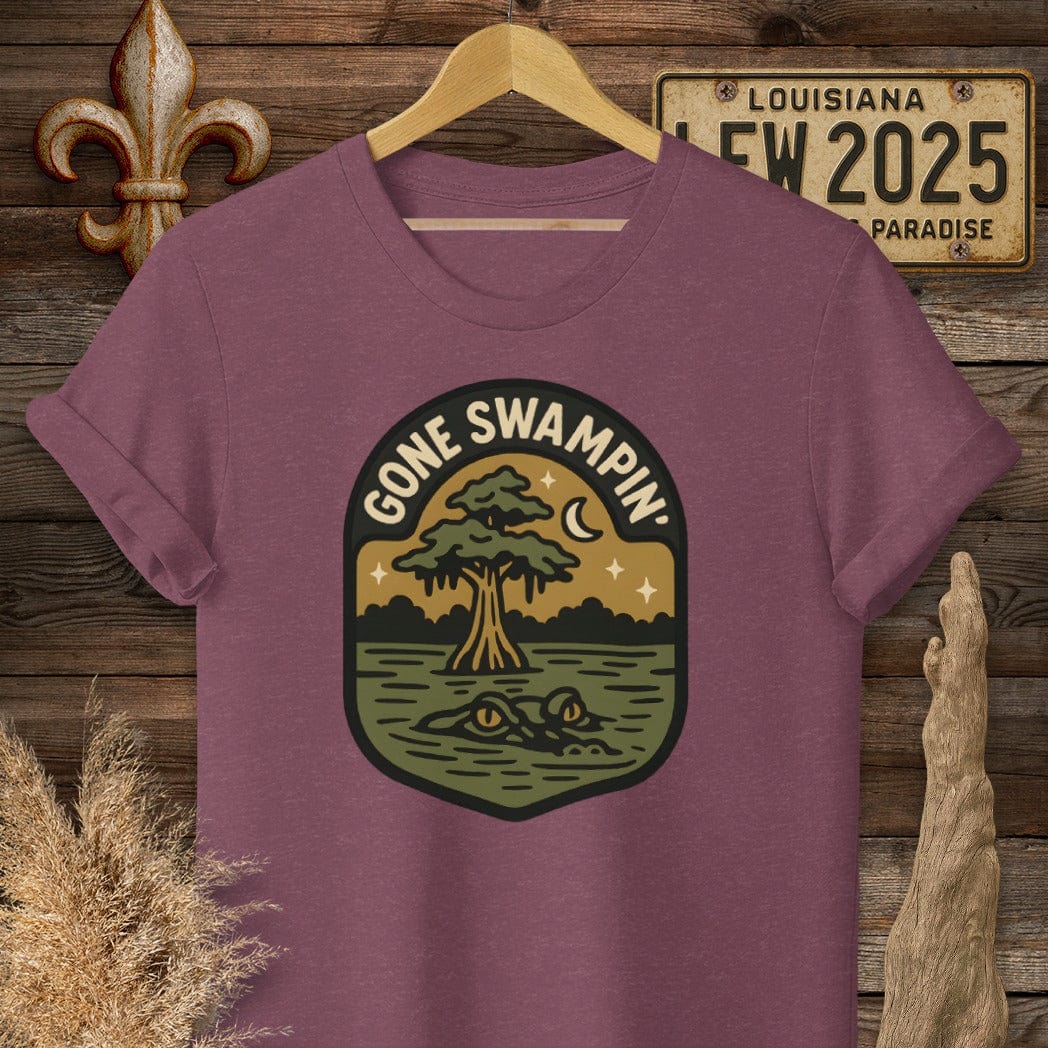 S / Heather Maroon Louisiana Gone Swampin' T-Shirt by Laissez Faire Wear